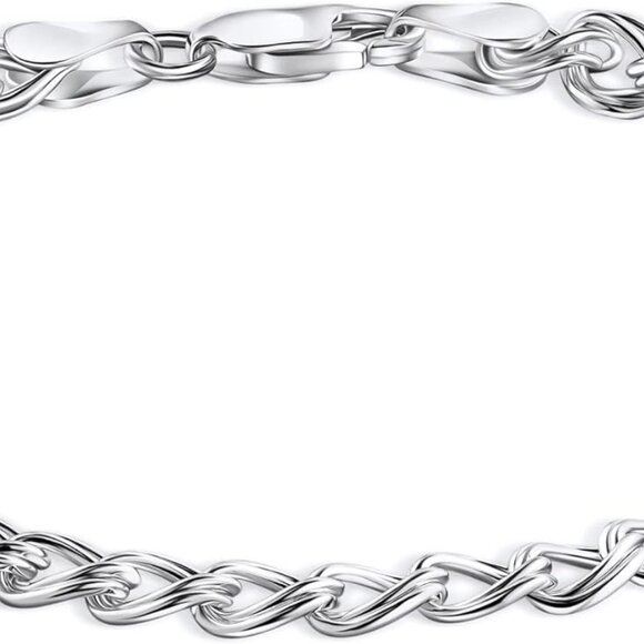 925 Sterling Silver Italian Charm Link Chain Bracelet for Men and Women - Picture 3 of 9